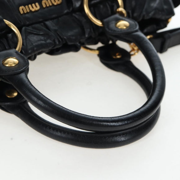 Miu Miu Hand Bag Leather 2way Black Gold Auth 204493M