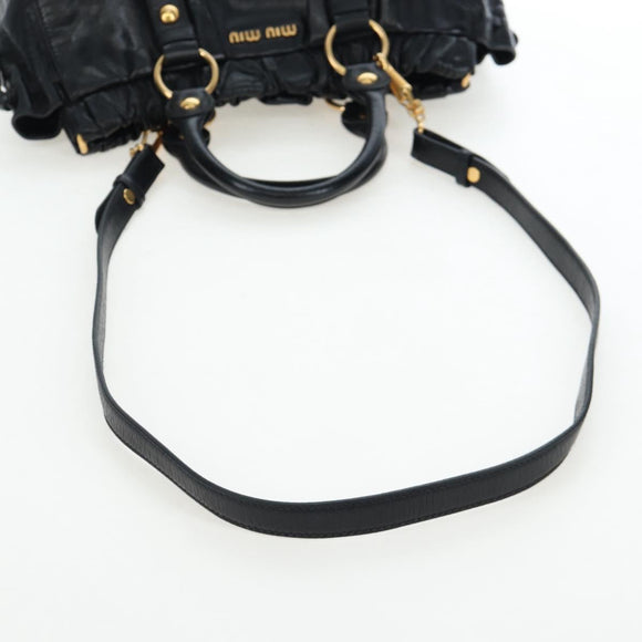 Miu Miu Hand Bag Leather 2way Black Gold Auth 204493M