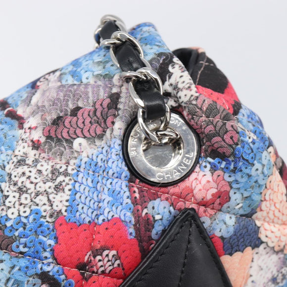 CHANEL Matelasse Chain Shoulder Bag Cotton Multicolor Silver CC Auth 204495M