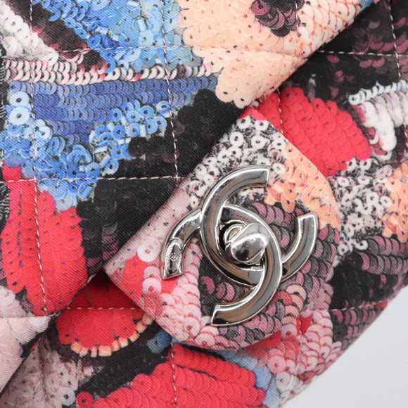 CHANEL Matelasse Chain Shoulder Bag Cotton Multicolor Silver CC Auth 204495M
