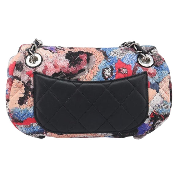 CHANEL Matelasse Chain Shoulder Bag Cotton Multicolor Silver CC Auth 204495M