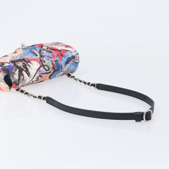 CHANEL Matelasse Chain Shoulder Bag Cotton Multicolor Silver CC Auth 204495M