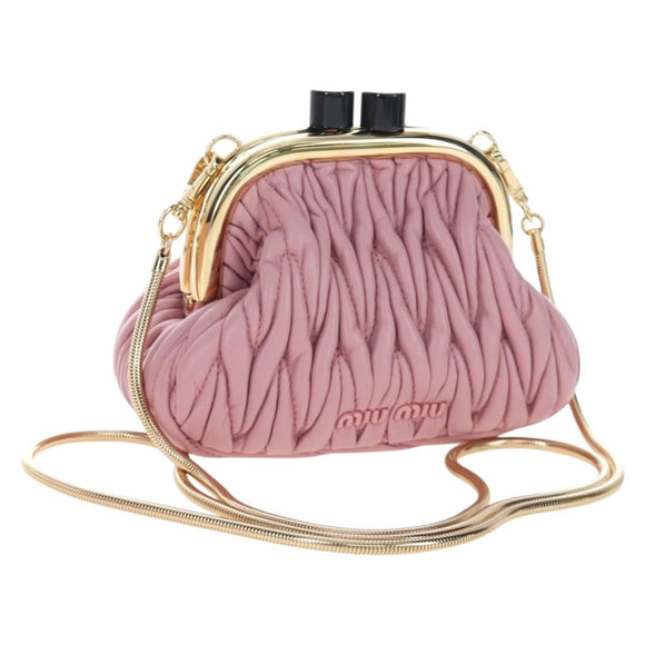 Miu Miu Matelasse Shoulder Bag Leather Pink Gold Auth 204496SAM