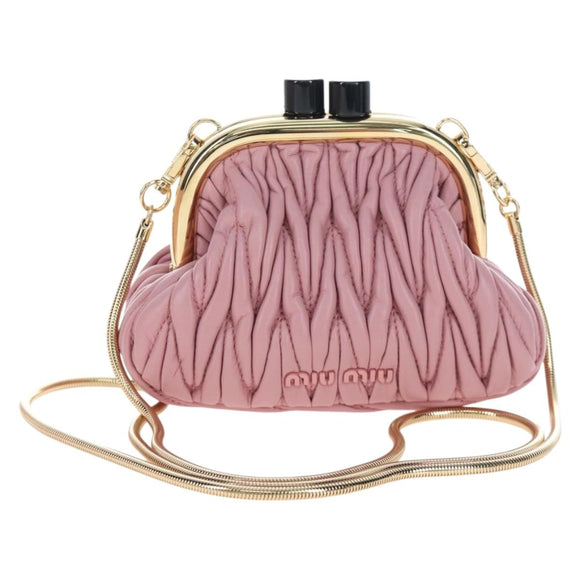 Miu Miu Matelasse Shoulder Bag Leather Pink Gold Auth 204496SAM
