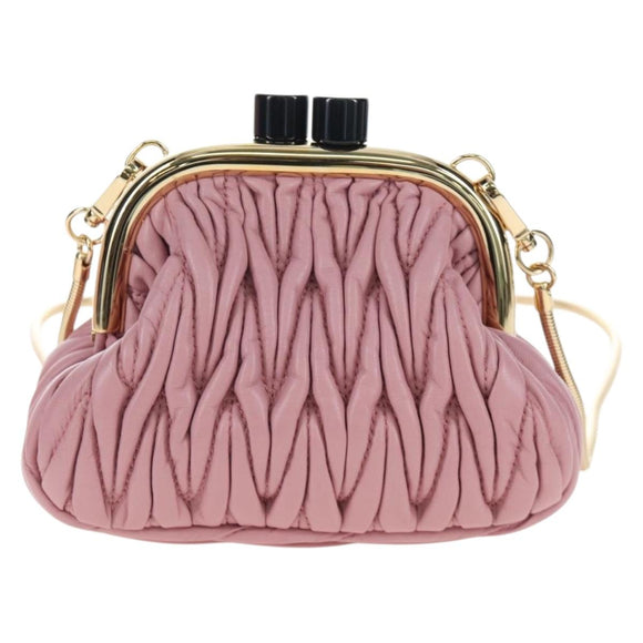 Miu Miu Matelasse Shoulder Bag Leather Pink Gold Auth 204496SAM