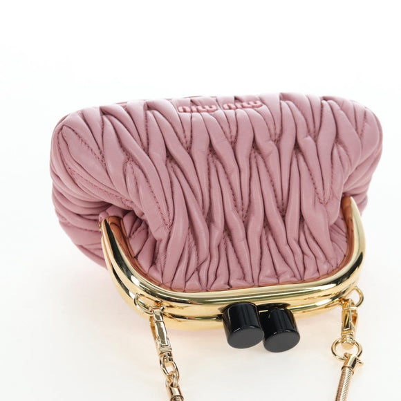 Miu Miu Matelasse Shoulder Bag Leather Pink Gold Auth 204496SAM