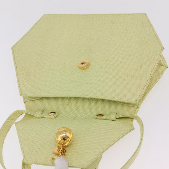 CELINE Star Ball Shoulder Bag Raffia Green Gold Auth 204523