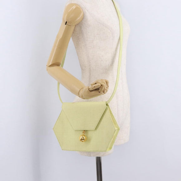 CELINE Star Ball Shoulder Bag Raffia Green Gold Auth 204523