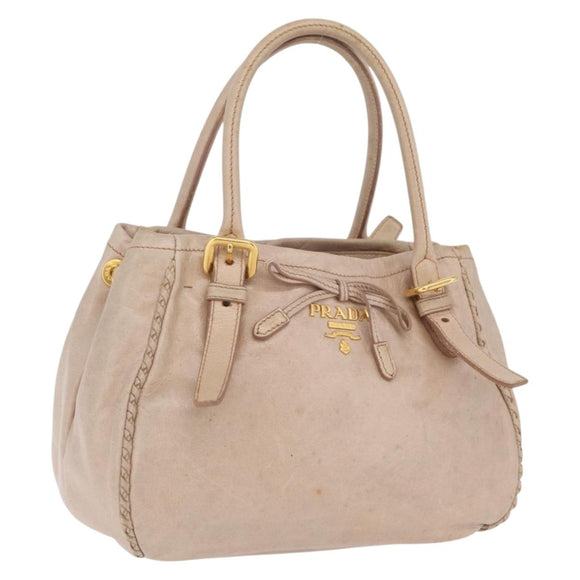 PRADA Hand Bag Vitter Shine Beige Gold Auth 204524