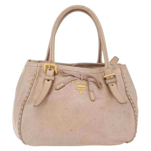 PRADA Hand Bag Vitter Shine Beige Gold Auth 204524