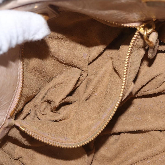 PRADA Hand Bag Vitter Shine Beige Gold Auth 204524
