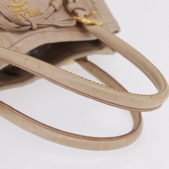 PRADA Hand Bag Vitter Shine Beige Gold Auth 204524