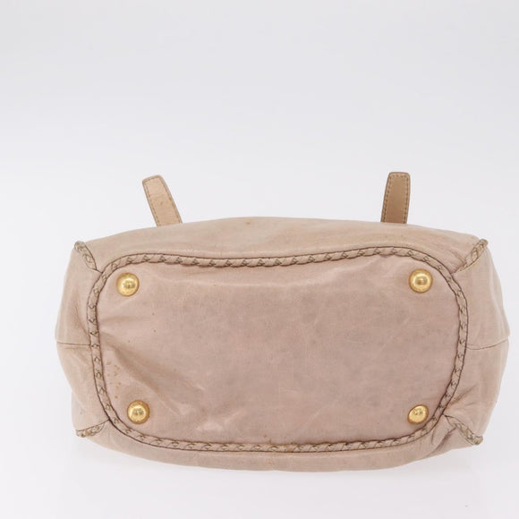 PRADA Hand Bag Vitter Shine Beige Gold Auth 204524