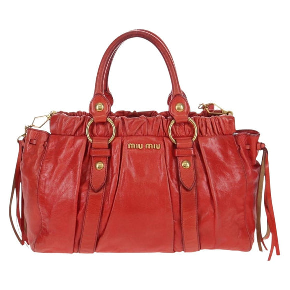 Miu Miu Hand Bag Vitter Lux 2way Red Gold Auth 204526V