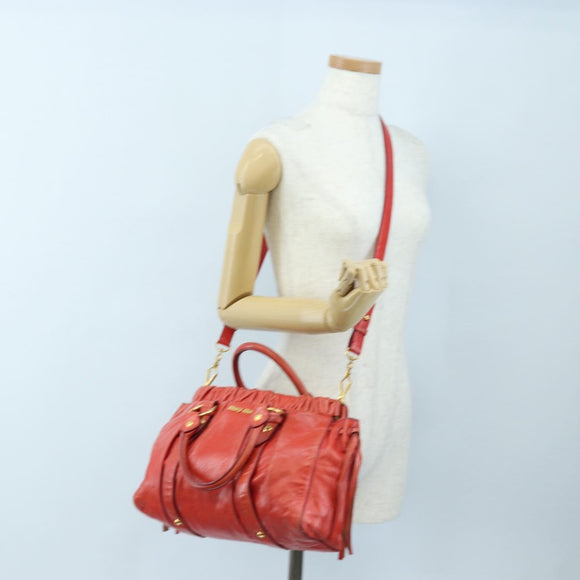Miu Miu Hand Bag Vitter Lux 2way Red Gold Auth 204526V
