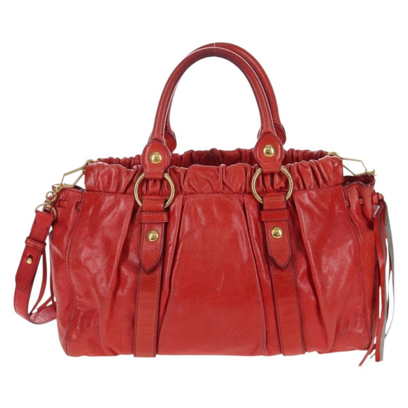 Miu Miu Hand Bag Vitter Lux 2way Red Gold Auth 204526V