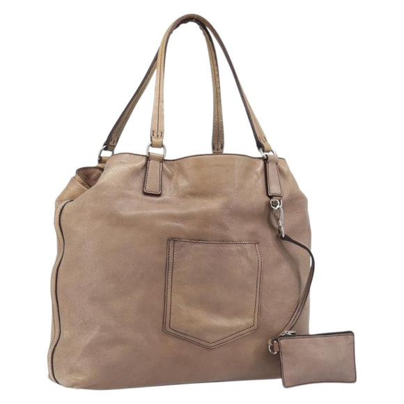 Miu Miu Archive Tote Bag Leather Beige Silver Auth 204528