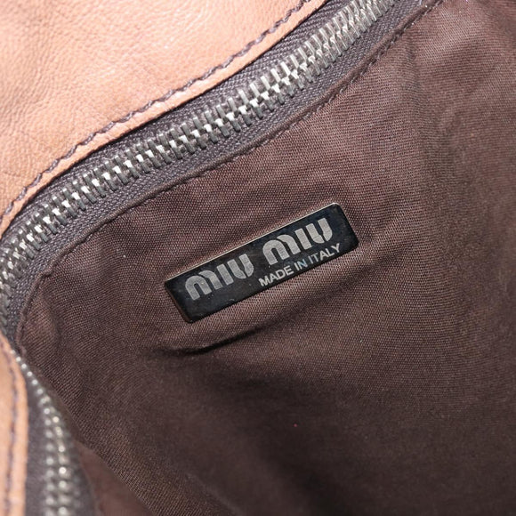 Miu Miu Archive Tote Bag Leather Beige Silver Auth 204528