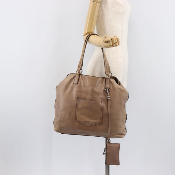 Miu Miu Archive Tote Bag Leather Beige Silver Auth 204528