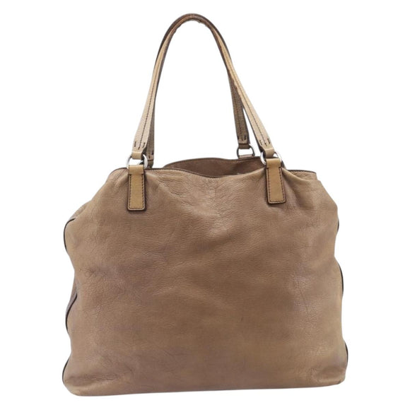 Miu Miu Archive Tote Bag Leather Beige Silver Auth 204528