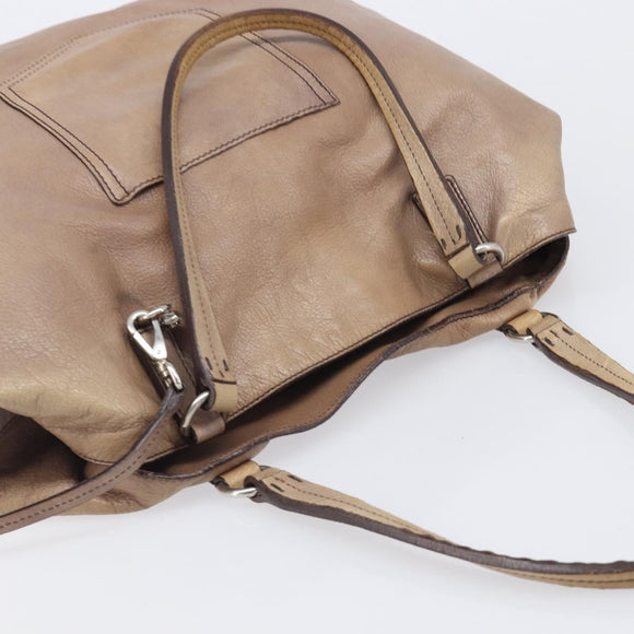 Miu Miu Archive Tote Bag Leather Beige Silver Auth 204528