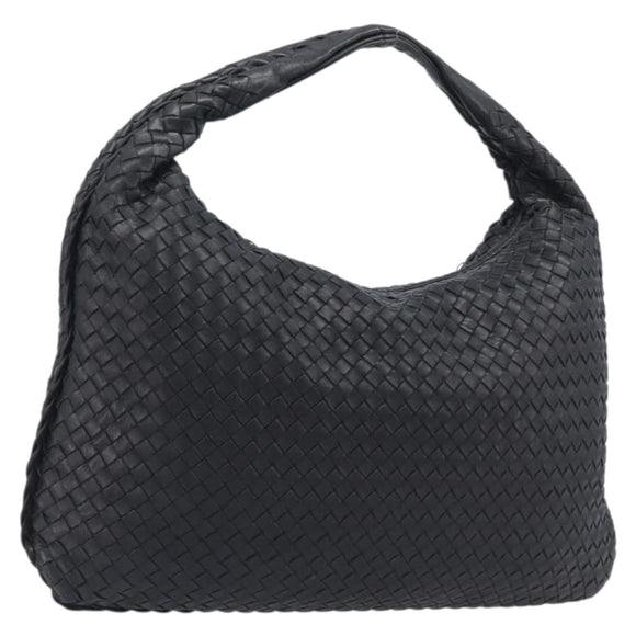 Bottega Veneta INTRECCIATO Hobo Bag Leather Black Gold 115654 Auth 204529V