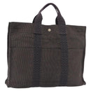 HERMES Her Line Tote MM Tote Bag Canvas Gray Silver Auth 204530-1