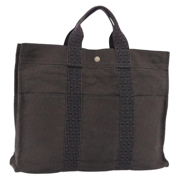 HERMES Her Line Tote MM Tote Bag Canvas Gray Silver Auth 204530