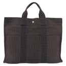 HERMES Her Line Tote MM Tote Bag Canvas Gray Silver Auth 204530-2