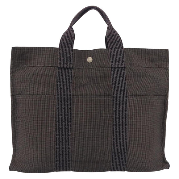 HERMES Her Line Tote MM Tote Bag Canvas Gray Silver Auth 204530