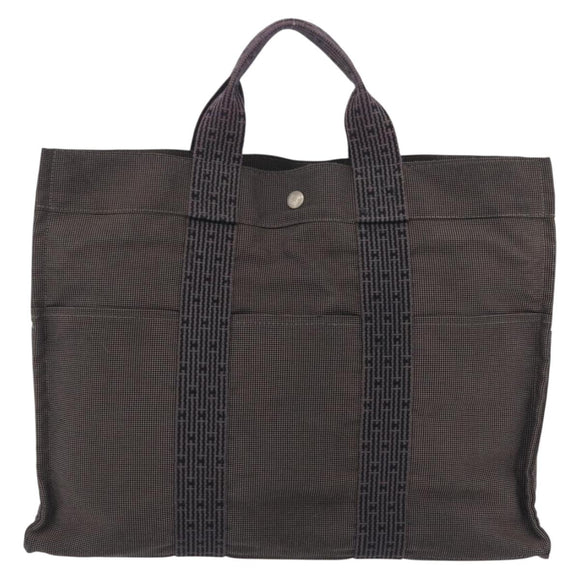 HERMES Her Line Tote MM Tote Bag Canvas Gray Silver Auth 204530