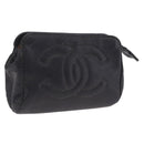 CHANEL COCO Mark Pouch Caviar Skin Black Gold CC Auth 204533-1