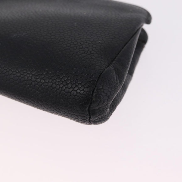 CHANEL COCO Mark Pouch Caviar Skin Black Gold CC Auth 204533