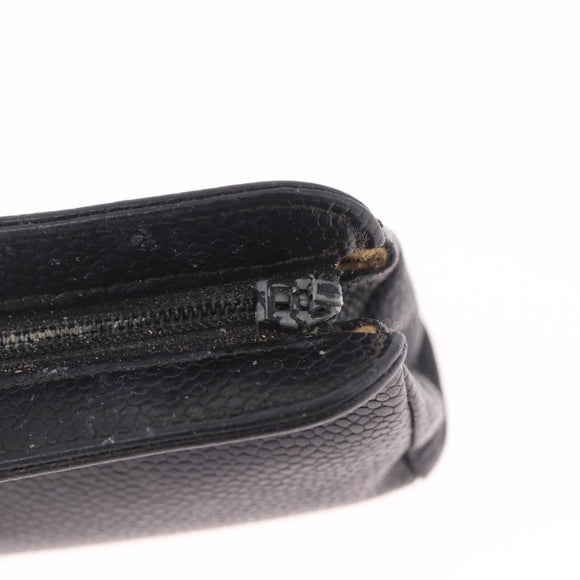 CHANEL COCO Mark Pouch Caviar Skin Black Gold CC Auth 204533