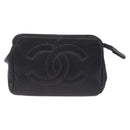 CHANEL COCO Mark Pouch Caviar Skin Black Gold CC Auth 204533-2