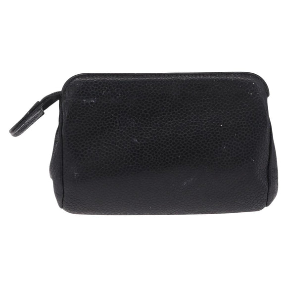 CHANEL COCO Mark Pouch Caviar Skin Black Gold CC Auth 204533