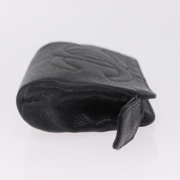 CHANEL COCO Mark Pouch Caviar Skin Black Gold CC Auth 204533