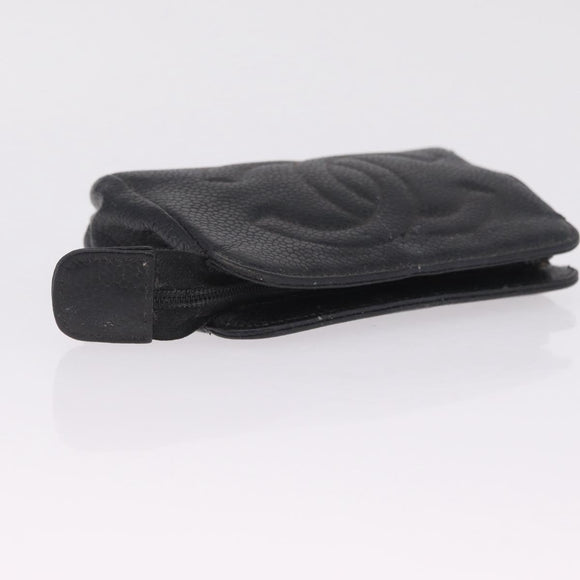 CHANEL COCO Mark Pouch Caviar Skin Black Gold CC Auth 204533