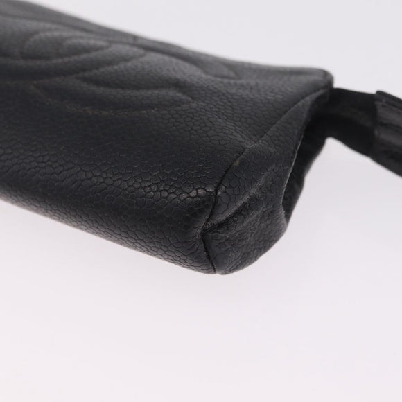 CHANEL COCO Mark Pouch Caviar Skin Black Gold CC Auth 204533