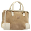 LOEWE Amazona 28 Hand Bag Suede Beige Gold Tone Auth 204571V-1