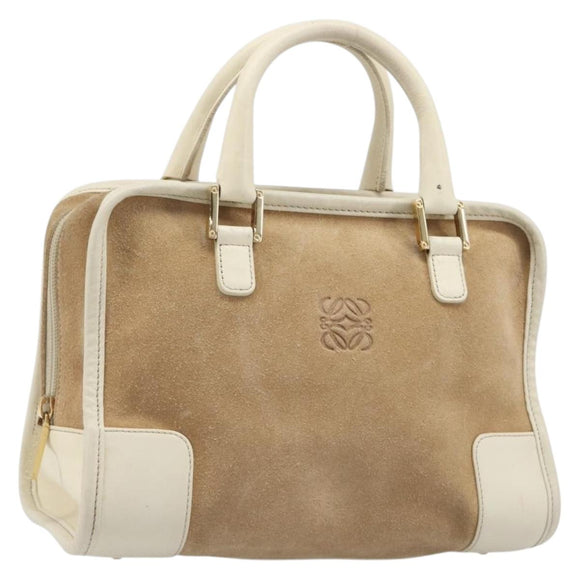 LOEWE Amazona 28 Hand Bag Suede Beige Gold Tone Auth 204571V