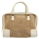 LOEWE Amazona 28 Hand Bag Suede Beige Gold Tone Auth 204571V-13