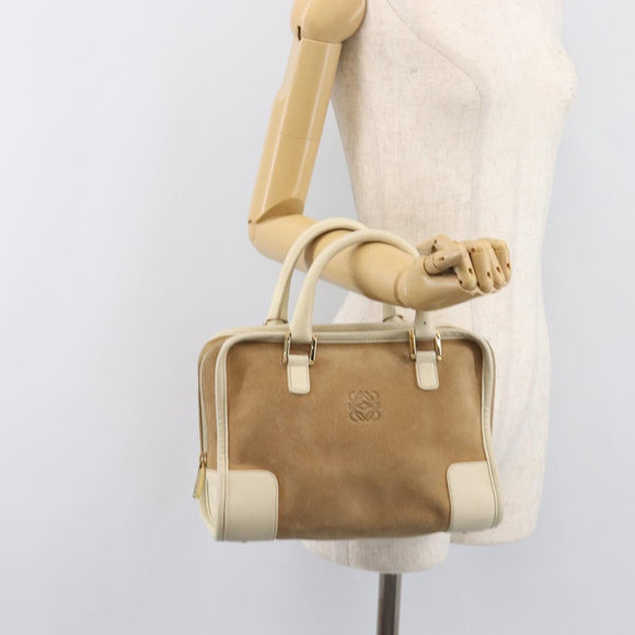 LOEWE Amazona 28 Hand Bag Suede Beige Gold Tone Auth 204571V