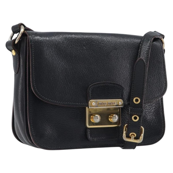 Miu Miu Madras Shoulder Bag Leather Black Gold Tone Auth 204572V
