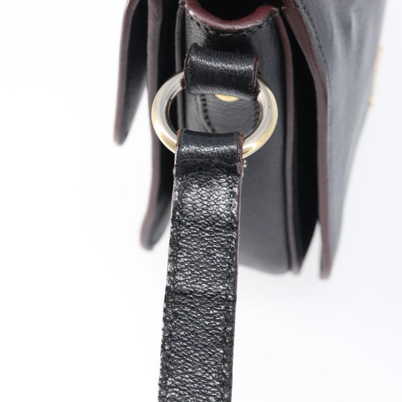 Miu Miu Madras Shoulder Bag Leather Black Gold Tone Auth 204572V