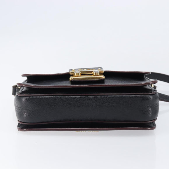 Miu Miu Madras Shoulder Bag Leather Black Gold Tone Auth 204572V