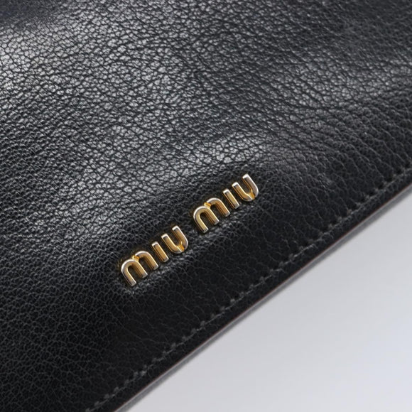 Miu Miu Madras Shoulder Bag Leather Black Gold Tone Auth 204572V