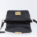 Miu Miu Madras Shoulder Bag Leather Black Gold Tone Auth 204572V-22
