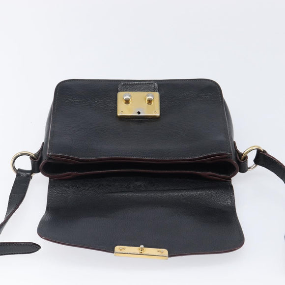Miu Miu Madras Shoulder Bag Leather Black Gold Tone Auth 204572V