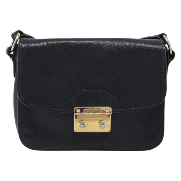 Miu Miu Madras Shoulder Bag Leather Black Gold Tone Auth 204572V